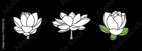 Doodle lotos rose flower with leaf clipart Hand drawn cartoon nature Vector stock illustration EPS 10