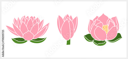 Stencil lotos rose flower with leaf clipart isolated Hand drawn cartoon nature Vector stock illustration EPS 10