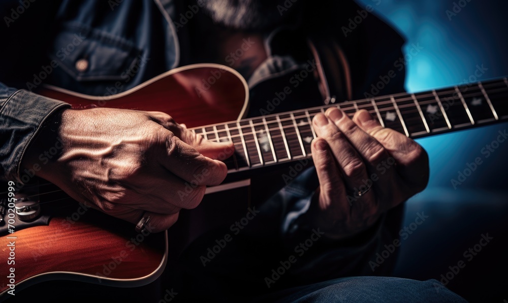 Close up photo of a man playing on a guitar Close up photo of a man playing on a guitar
