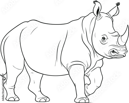 Rhinoceros outline isolated in vector. Cartoon Rhino outline on white background. Clipart of Rhino Vector using coloring page. AI generated illustration.