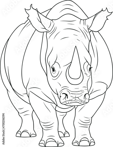 Rhinoceros outline isolated in vector. Cartoon Rhino outline on white background. Clipart of Rhino Vector using coloring page. AI generated illustration.
