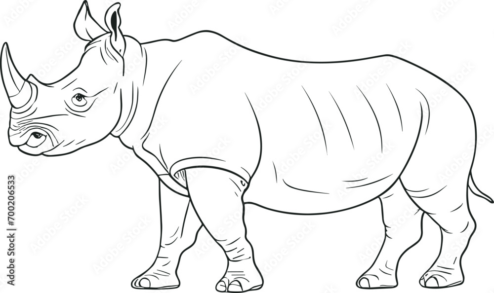 Rhinoceros outline isolated in vector. Cartoon Rhino outline on white background. Clipart of Rhino Vector using coloring page. AI generated illustration. Rhinoceros outline isolated in vector. Cartoon Rhino outline on white background. Clipart of Rhino Vector using coloring page. AI generated illustration.