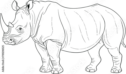 Rhinoceros outline isolated in vector. Cartoon Rhino outline on white background. Clipart of Rhino Vector using coloring page. AI generated illustration.