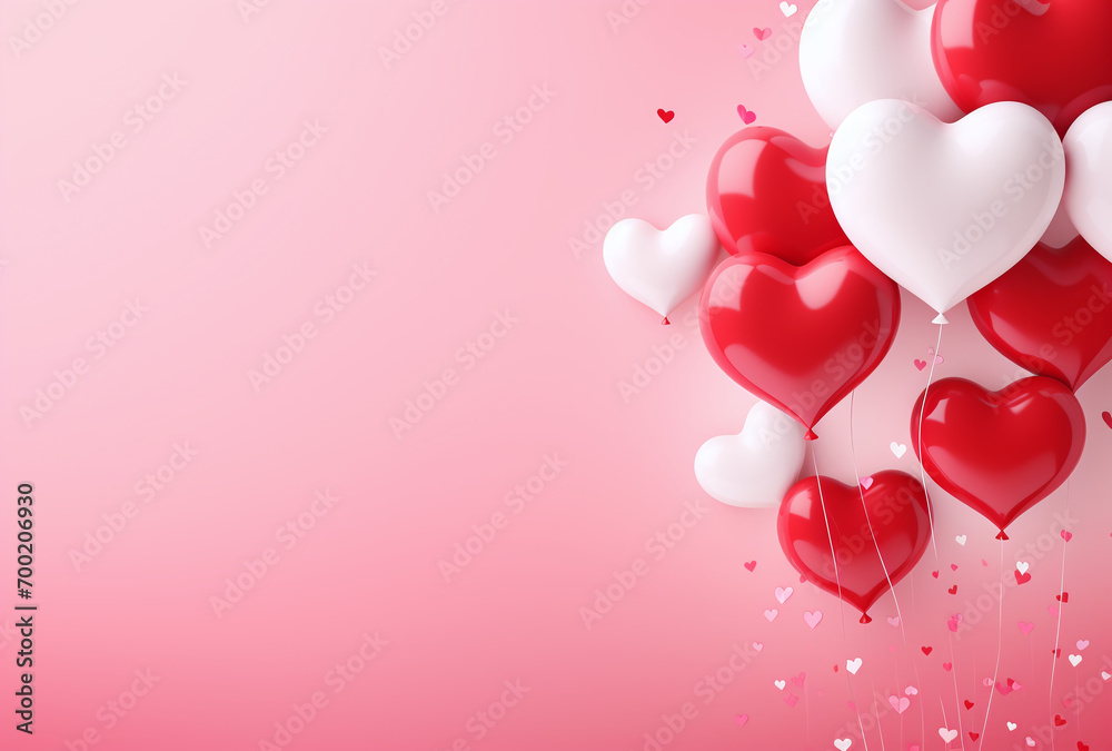 Illustration of red and white balloons on a pink background