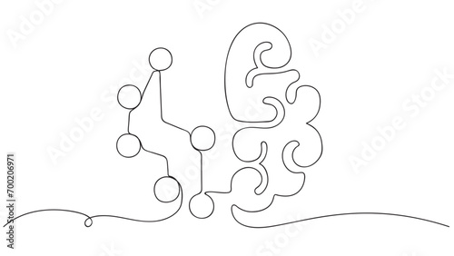 Continuous line drawing of human brain with Artificial Intelligence. Vector