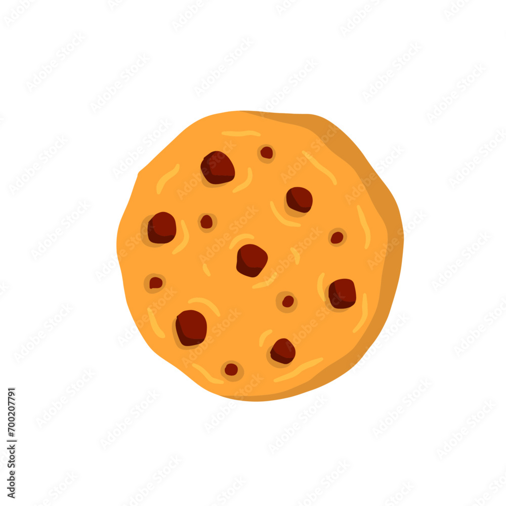 Cookie. Oatmeal pastry with chocolate. The element of home bakery. Sweet snack. Flat cartoon illustration Cookie. Oatmeal pastry with chocolate. The element of home bakery. Sweet snack. Flat cartoon illustration