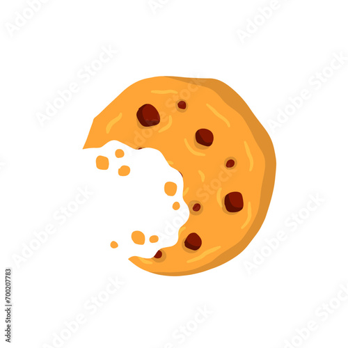 Bite of dessert crumble. Biscuit Bread crumb. Chocolate sweetness bakery. Flat cartoon illustration. Eaten cookies.