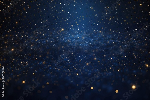 Blurry Golden Stars Shining Brightly in Dark Blue Space Sky Night Time Scenery Cosmos Astronomy Galaxy Glamour Sparkle De focused Generative AI