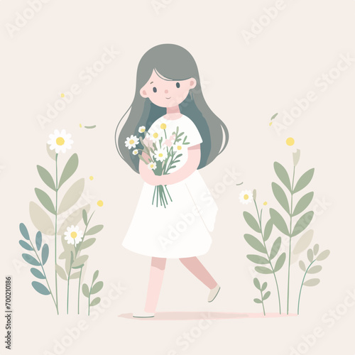 vector girl carrying flowers