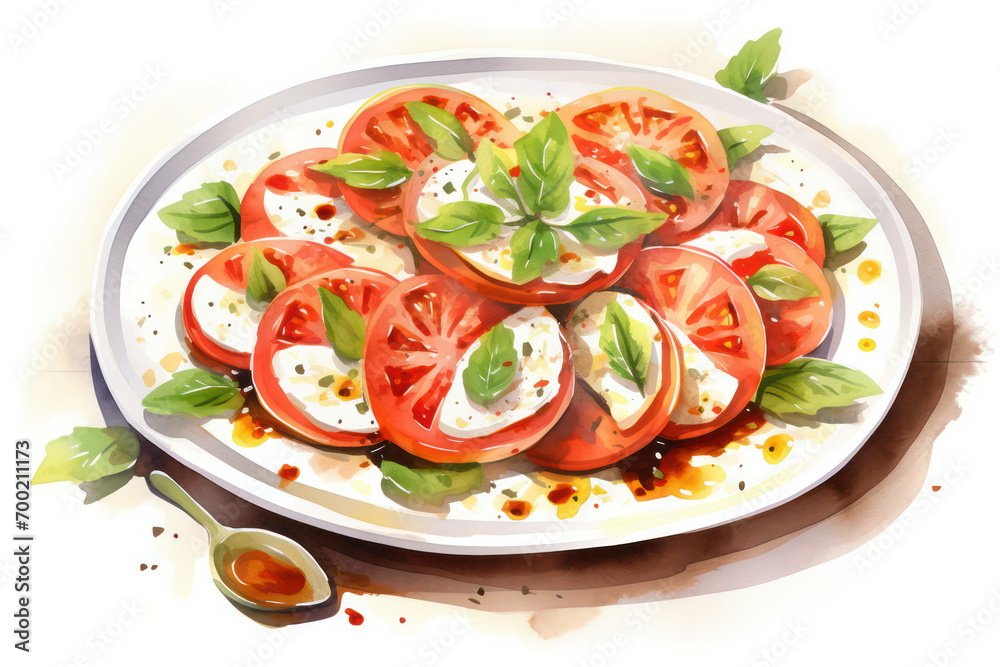 Red tomato meal basil salad mozzarella food plate background vegetable healthy fresh