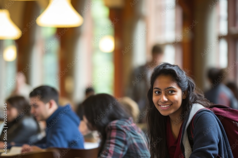 Portrait of a female college student smiling at the camera in college Portrait of a female college student smiling at the camera in college