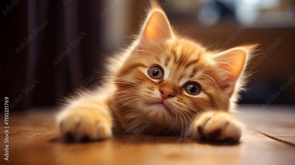 Red cute kitten portrait blue eyes