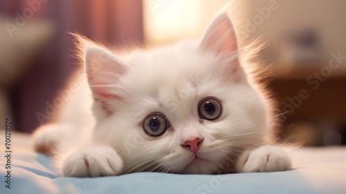 A white kitten portrait close up