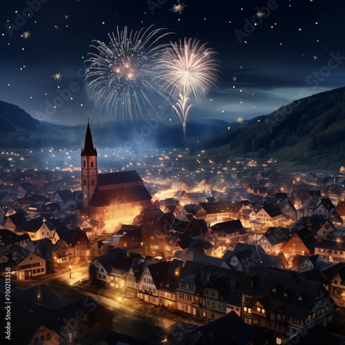 Feuerwerk über deutscher Kleinstadt photo