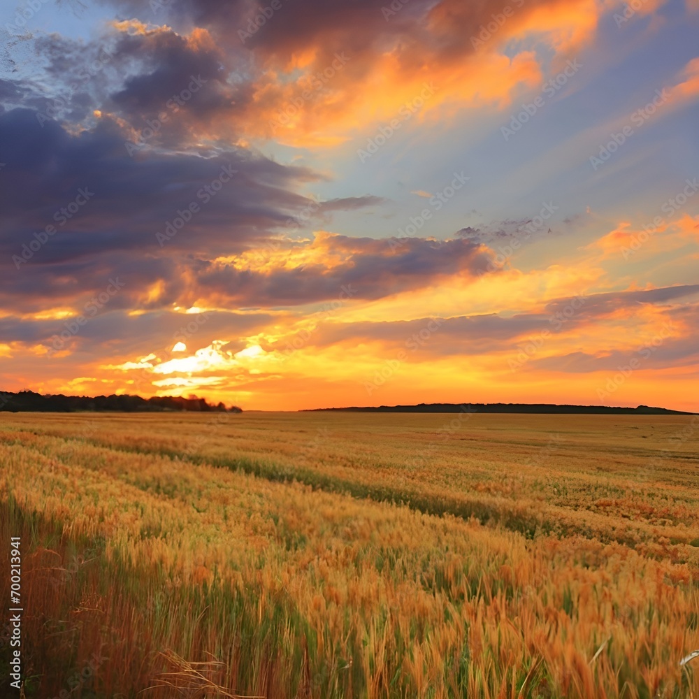 sunset over wheat field ai gerntaid