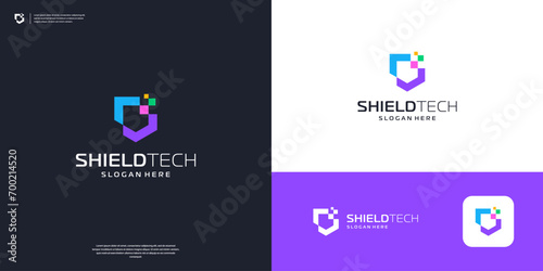 Abstract shield logo design. colorful data security icon element