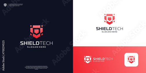 Minimalist shield logo design. geometric data security icon element