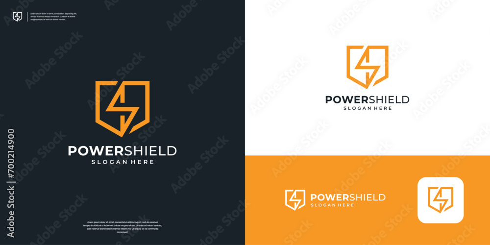 Minimalist Shield Security logo. Thunderbolt, Flash, Power logo design inspiration. Minimalist Shield Security logo. Thunderbolt, Flash, Power logo design inspiration.