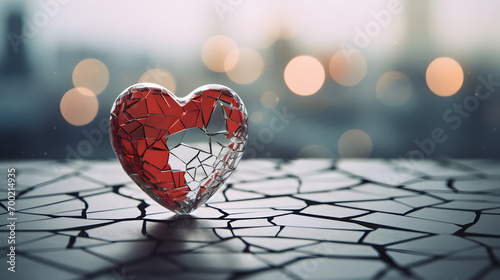 Broken glass heart with cracks on a cracked concrete surface - heartbreak concept photo