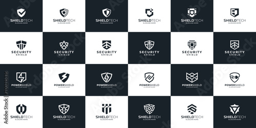 Set of Shield logo design element. Abstract Security, Protection, Guardian logo template.