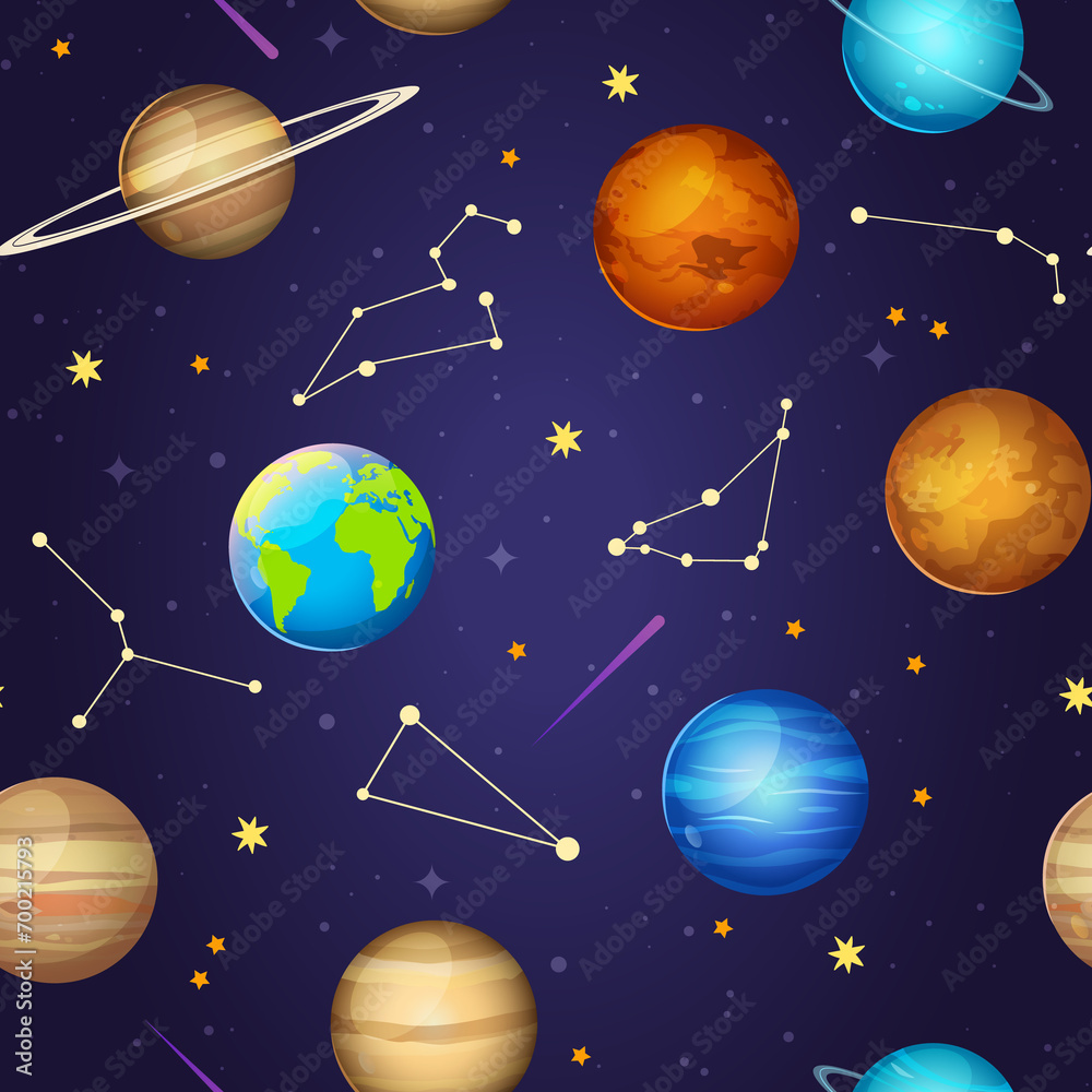 Naklejka premium Galaxy space pattern with constellations and planets