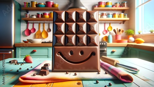 Tablette de chocolat noir dans une cuisine maison, symbole d'aliment savoureux. photo