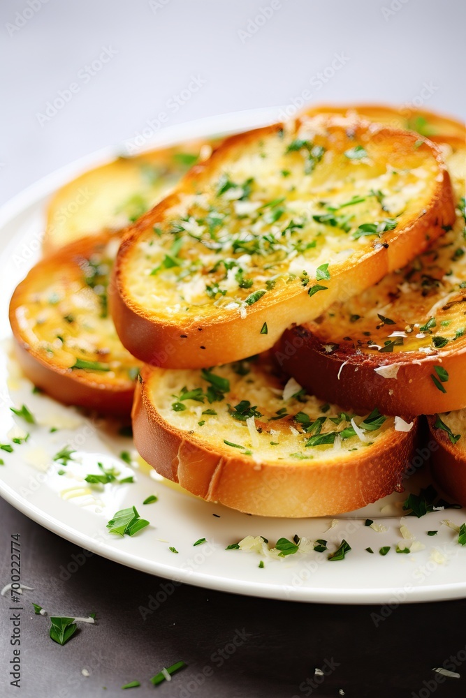 Toasted Garlic Bread: Close-Up with Herbs on Plate