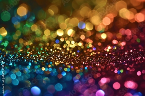 Vibrant Bokeh Light Effect on Glitter Background. A sparkling glitter texture with a bokeh light effect.