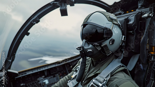 Fighter Pilot Flying Above the Ocean On Foggy Day