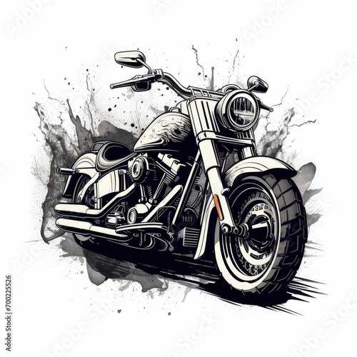 Classic Motorcycle Illustration in Monochrome - Vintage Bike Design for Biker Apparel and T-Shirt Graphics.