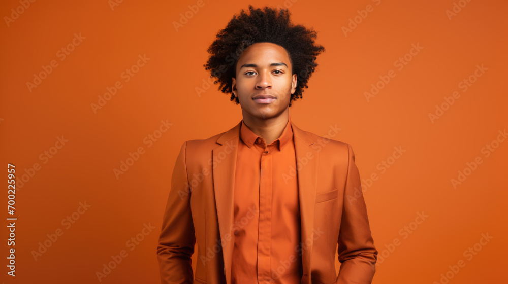 Obraz premium Young man posing against a background with a calm and confident demeanor.