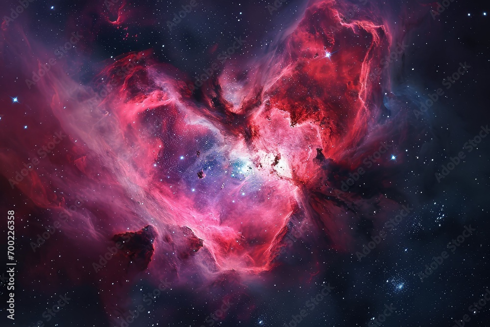 Heart-shaped nebula in deep space, with vibrant hues and sparkling stars, symbolizing infinite love and mystery. - obrazy, fototapety, plakaty 