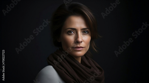 Woman with dark background.