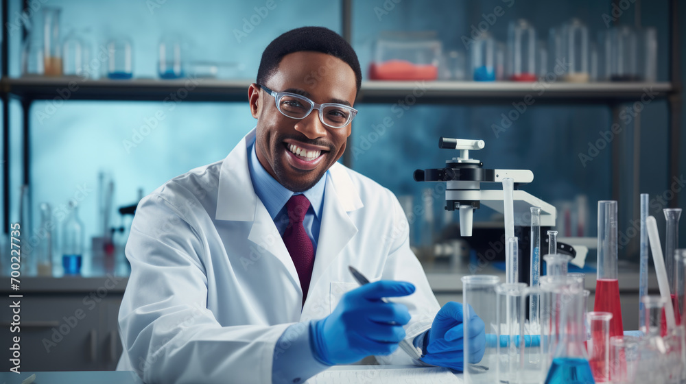 Scientist using a microscope in a laboratory setting