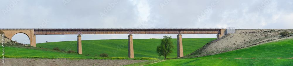 Ancient Viaduct Bridge Over Green Countryside