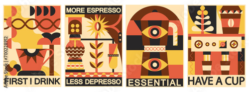 set poster of coffe with vintage color