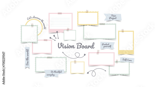 Vector photo collage template moodboard pictures grids vector illustration, vision board	