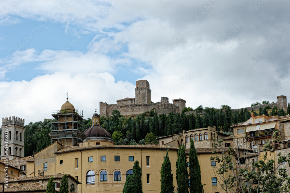 Assisi in Italy. City known for the birthplace of San Francesco, Patron Saint of Italy. The basilicas of San Francesco and Santa Chiara are visited by Christians and tourists. Pope's Jubilee to see