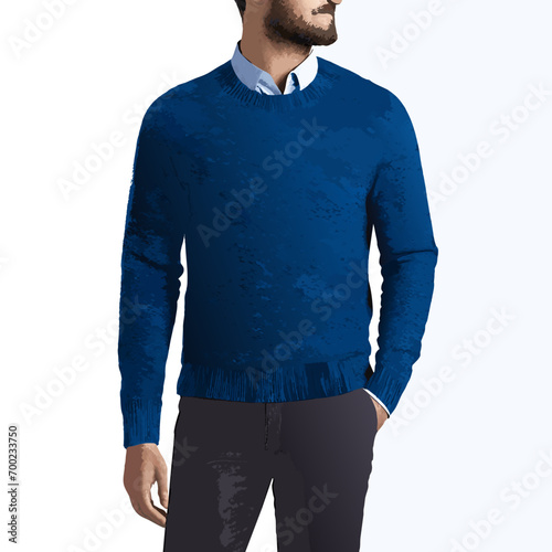 blue wool crewneck sweater on white background	