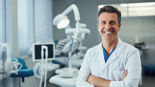 Portrait of male dentist in clinic photo