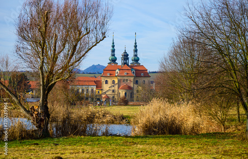 Velehrad, church, cathedral, faith, landscape, water, pond, lake, trees, forest, nature, architecture photo