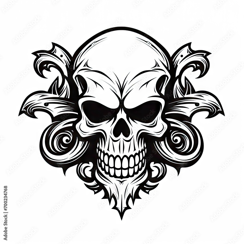 Geometric Skull and Foliage - Edgy Monochromatic Design for Apparel and Bold T-Shirt Graphic. Geometric Skull and Foliage - Edgy Monochromatic Design for Apparel and Bold T-Shirt Graphic.