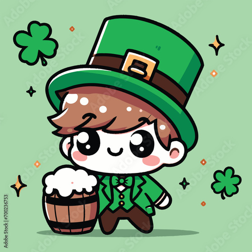 Free vector cute boy celebrate St Patrick's day cartoon vector flat isolated illustration