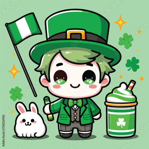 Free vector cute boy celebrate St Patrick's day cartoon vector flat isolated illustration