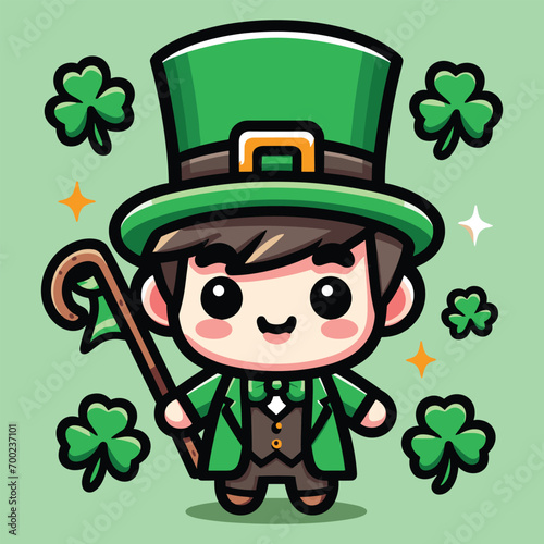 Free vector cute boy celebrate St Patrick's day cartoon vector flat isolated illustration