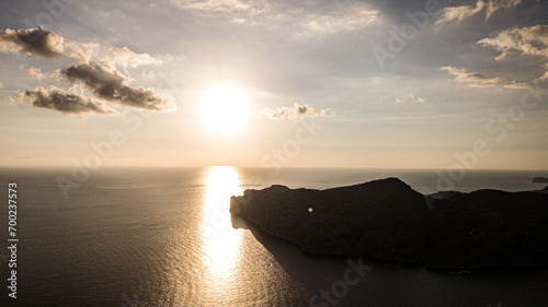 SPAIN - MALLORCA Sunset drone view for a beautiful mediterranean bay