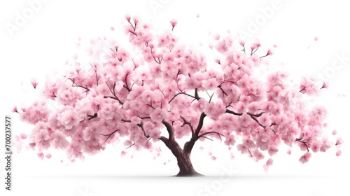 Astonishingly beautiful simple stylized iconographic cherry blossom tree, completely white background, breathtaking detail, 8k, high definition, illustrious petals, masterpiece © sambath