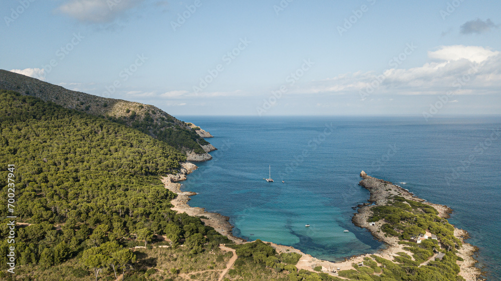 SPAIN - MALLORCA Drone view for a beautiful 
mediterranean beach