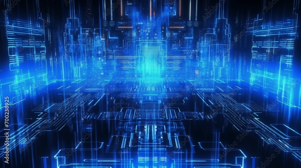 Obraz premium Blue glowing new technology computer (1)Ai Generative