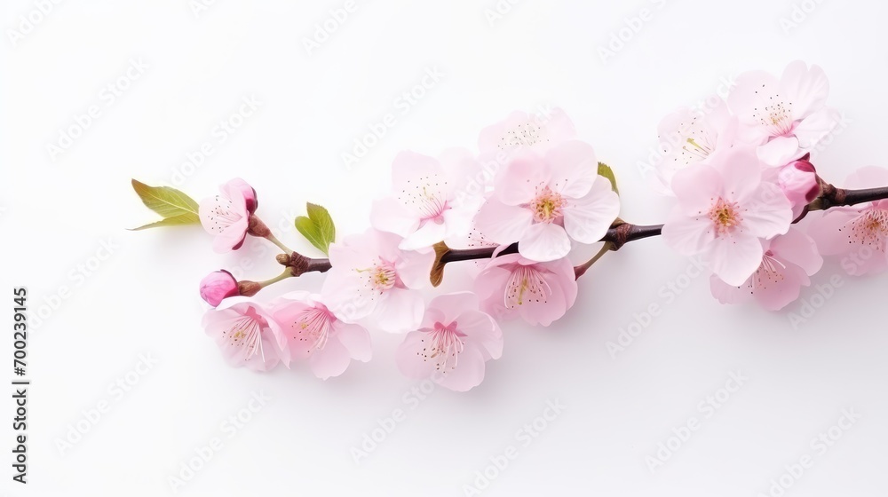 Cherry blossom branch on a white background, minimalist.